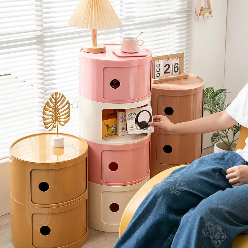 Creative Plastic Bedside Table - Modern Minimalist Round Storage Cabinet