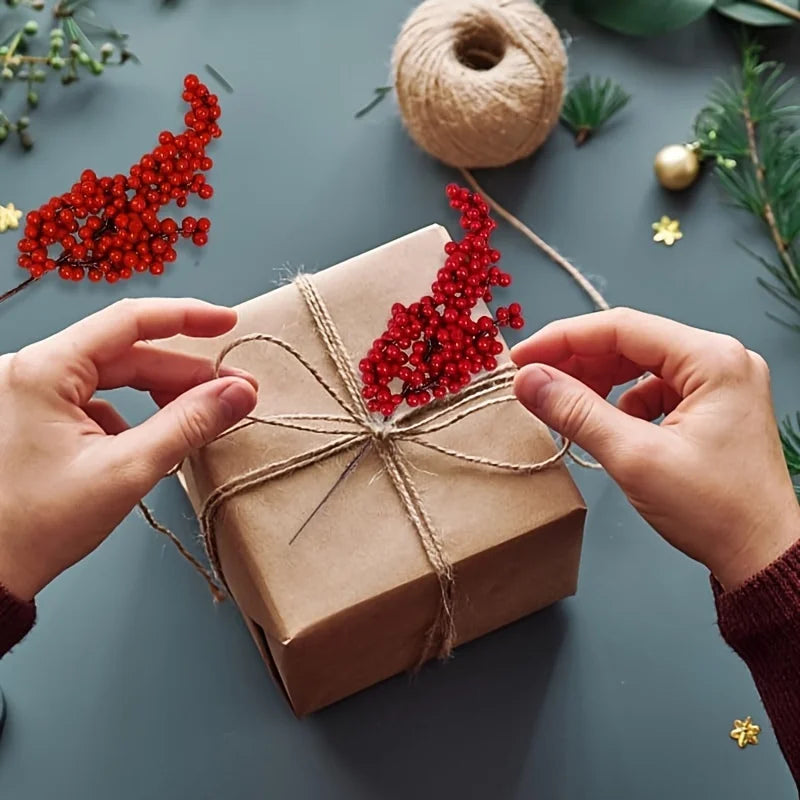 12PCS Set of Bright Red Artificial Christmas Tree Decoration Berries - DIY Holiday Decoration