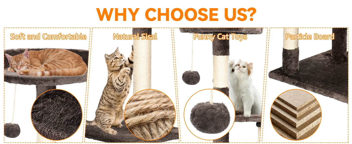 SKSBTF Cat Trees Tower Cat Climbing Frame For Indoor Cats With Scratching Posts Cat House Padded Top Perches and Condos Cat Toys
