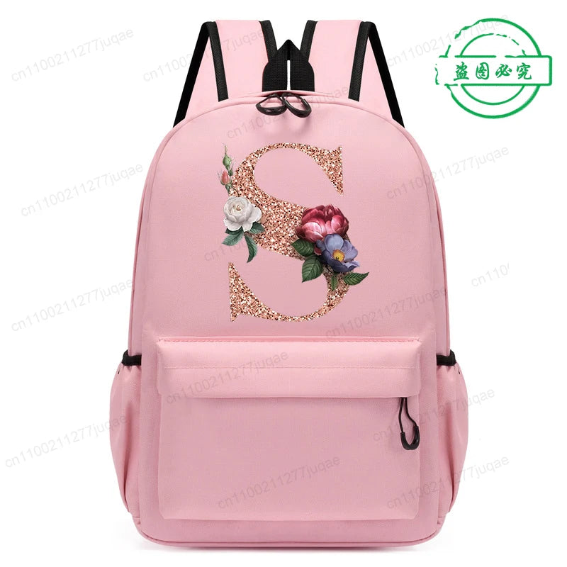 Cute Rose Gold Letter A~Z Kawaii Back To School Backpack for Girl Boy Children Rucksack Fashion Casual School Bags Birthday Gift