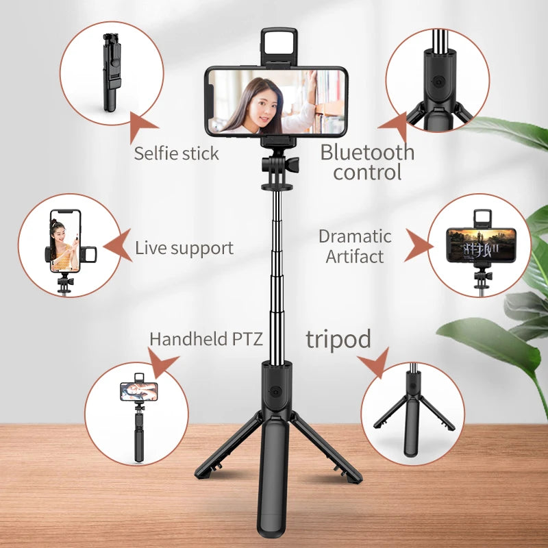 New Tripod for Smartphone Camera, Stand with Bluetooth Shutter and Light, Wireless Selfie Stick Brackets with Phone Holde