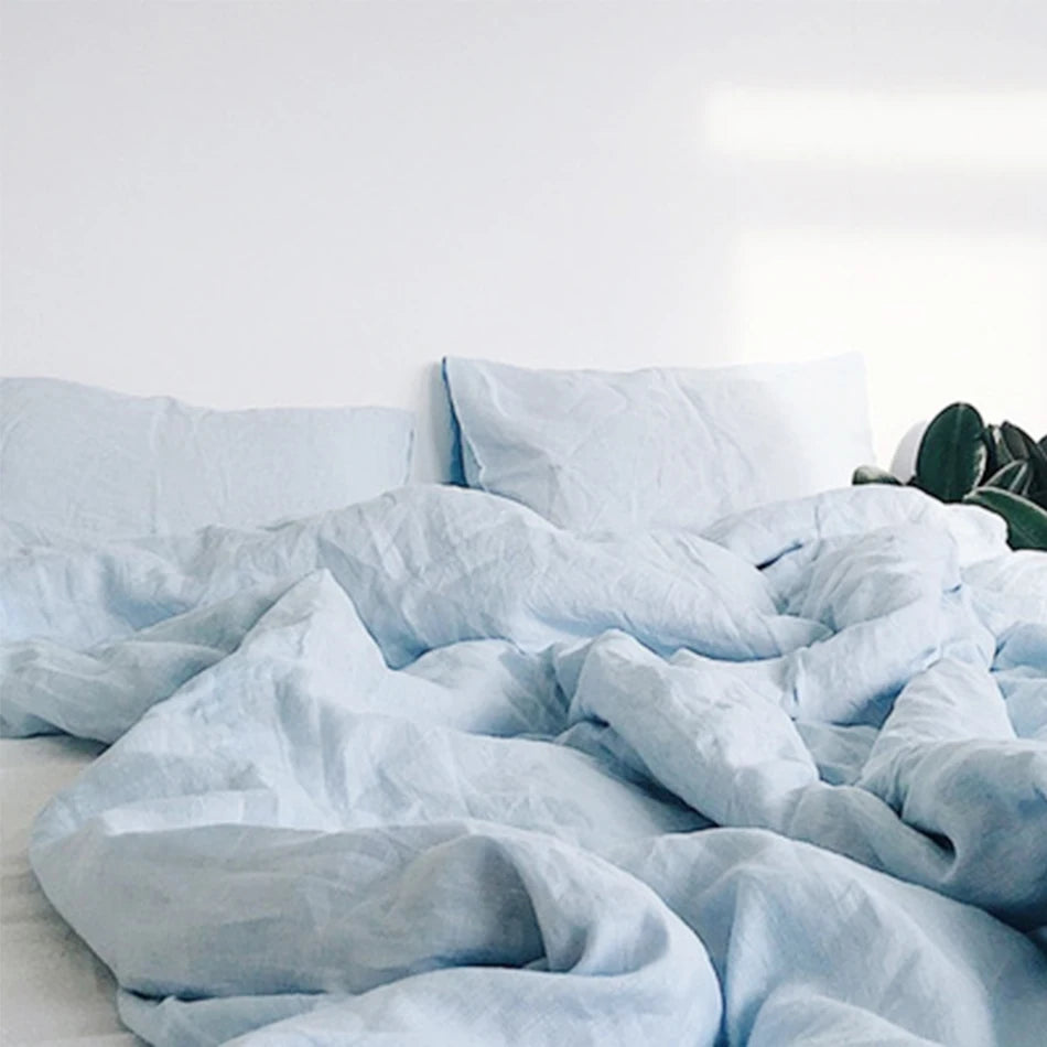 100% Linen Bed Duvet Cover Stone Washed France Linen Solid Color Breathable Pillowcase Home Textiles Bedding