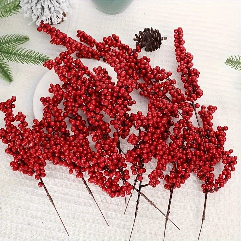 12PCS Set of Bright Red Artificial Christmas Tree Decoration Berries - DIY Holiday Decoration