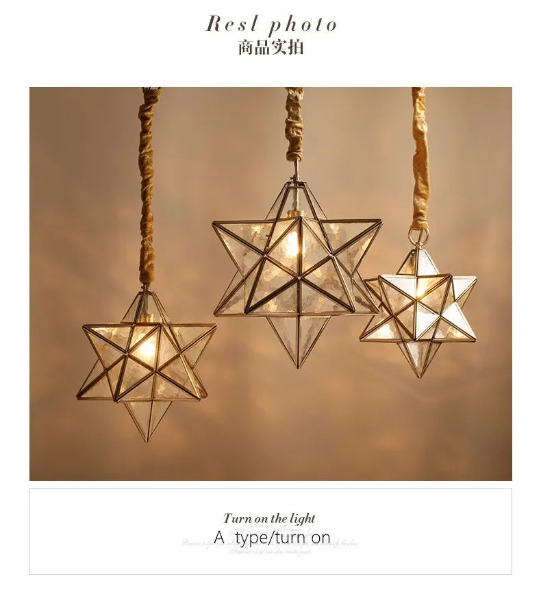 Simple Bedroom Creative Personality Glass/copper Star Chandelier Lamps