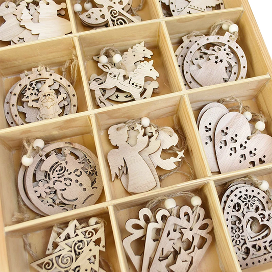 Set of 3 Vintage Wooden Christmas Ornaments - DIY Craft Decorations for Tree & Gifts