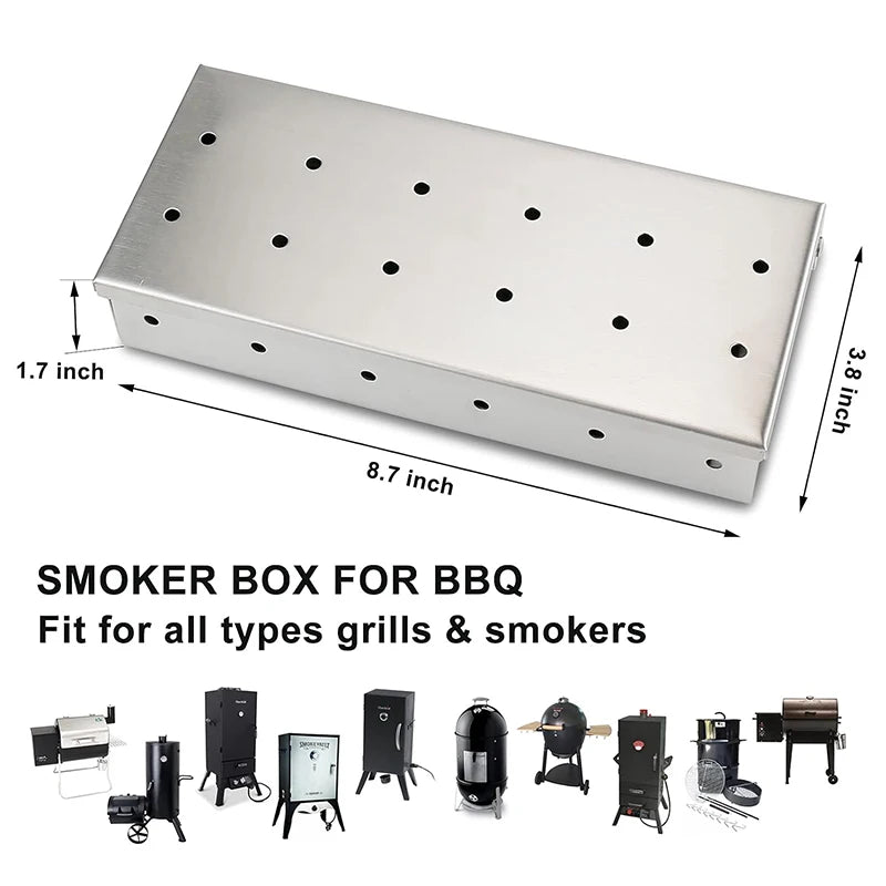 Smoker Box for Wood Chips Stainless Steel Bbq Grilling Accessories Won't Warp On Gas Grill or Charcoal Grill