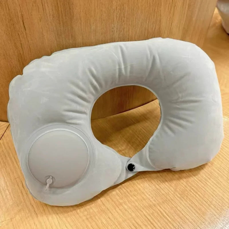 U Shaped Inflatable Travel Pillow Push Pump Portable Air Neck Support Cushion