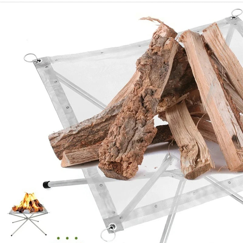 Portable Outdoor BBQ Bonfire Rack, BBQ Fire Pit Grill, Stainless Steel Mesh Fire Pit Wood Stove Stand, Foldable Fire Frame Rack