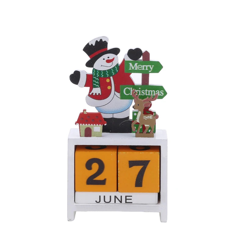 Christmas Count Down Calendar Santa Claus Elk Snowman Wooden Calendar Christmas Ornaments Desktop Decoration Gifts