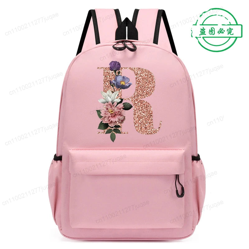 Cute Rose Gold Letter A~Z Kawaii Back To School Backpack for Girl Boy Children Rucksack Fashion Casual School Bags Birthday Gift