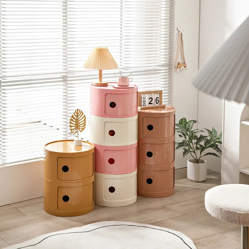 Creative Plastic Bedside Table - Modern Minimalist Round Storage Cabinet