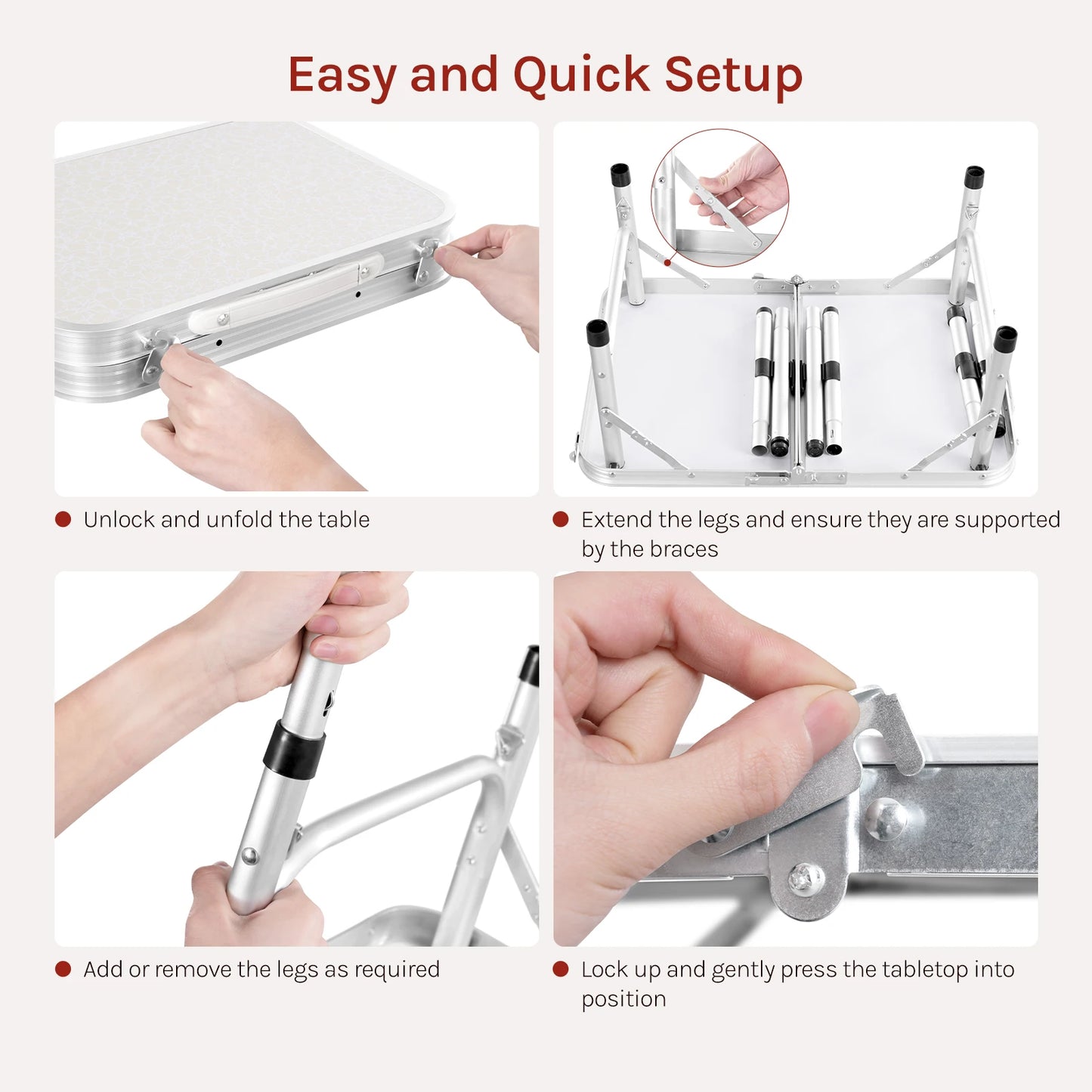 WOLTU Folding Table Height Adjustable Portable Table Top with Storage Net and Hooks for Picnic Garden Camping Outdoor