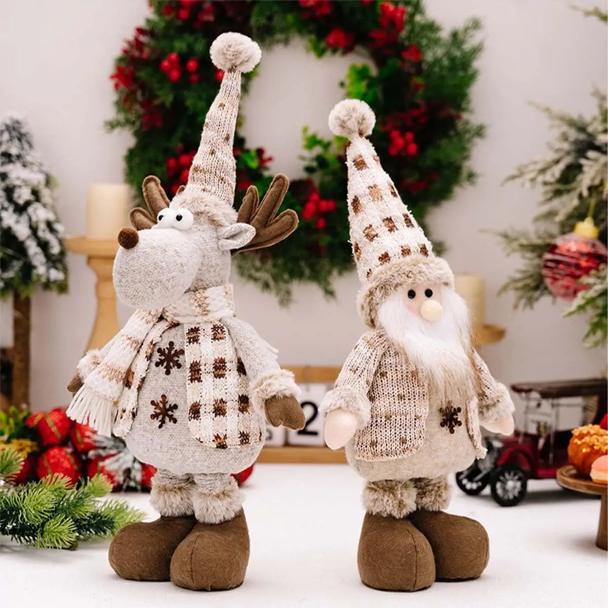 Christmas Decorations Adjustable Extendable Santa Snowman Reindeer Dolls - Indoor Tabletop Ornaments Gifts
