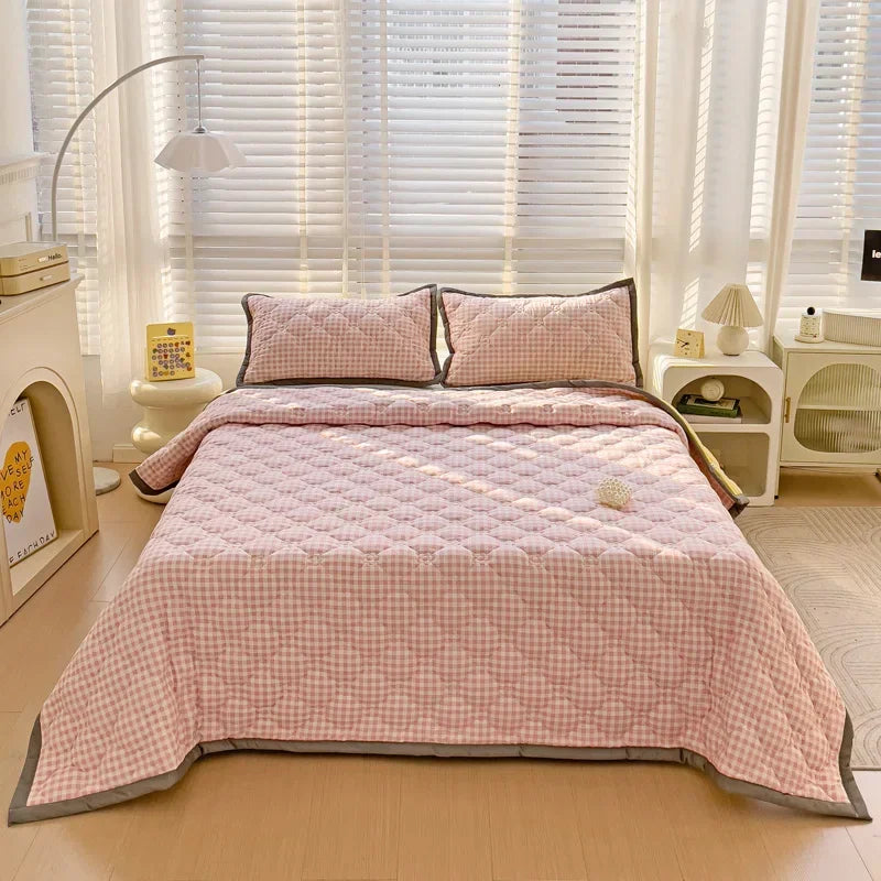 Quilted Bedspread Plaid Style Bed - Linen