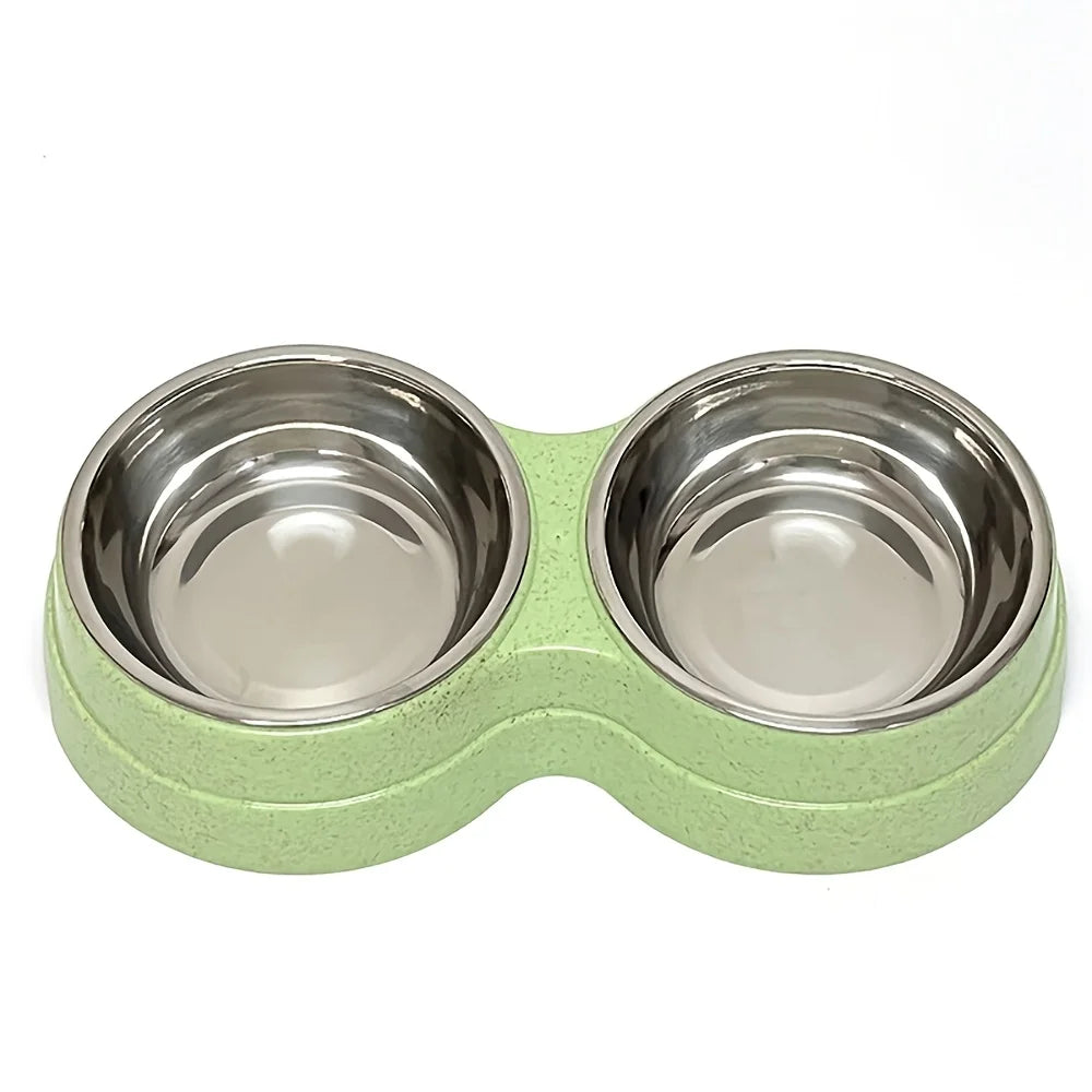 Dual Bowl Stainless Steel Pet Bowls for Dogs and Cats - Non-Skid Base