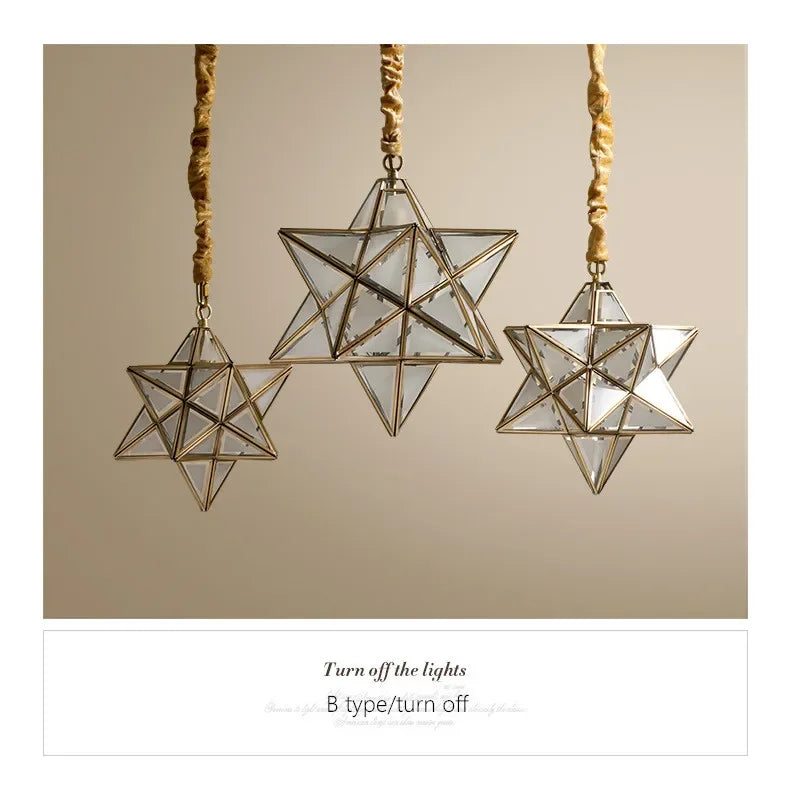 Simple Bedroom Creative Personality Glass/copper Star Chandelier Lamps