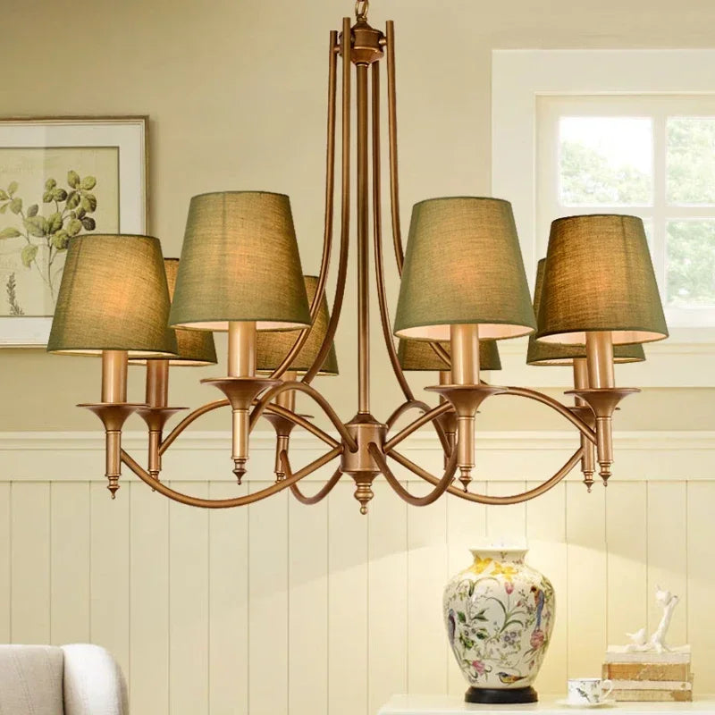 Modern Bronze Metal Led Chandelier Lighting Living Room Decor Led Pendant Chandeliers Lamp Fabric Hanging Light Fixture Lamparas