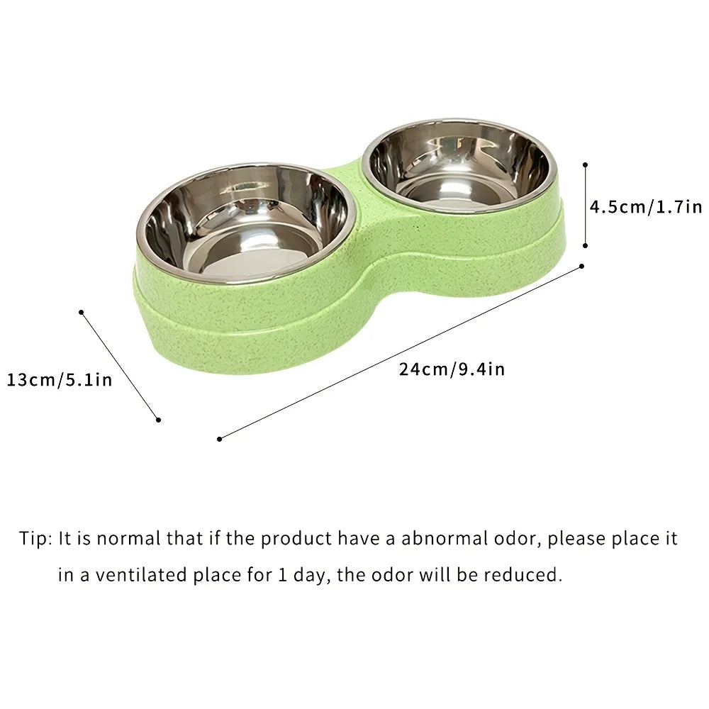 Dual Bowl Stainless Steel Pet Bowls for Dogs and Cats - Non-Skid Base