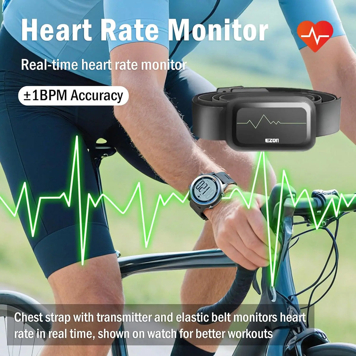 50M Waterproof Heart Rate Monitor Sport Fitness Watch Men Women Outdoor Cycling Sport Wireless With Chest Strap Heart Rate