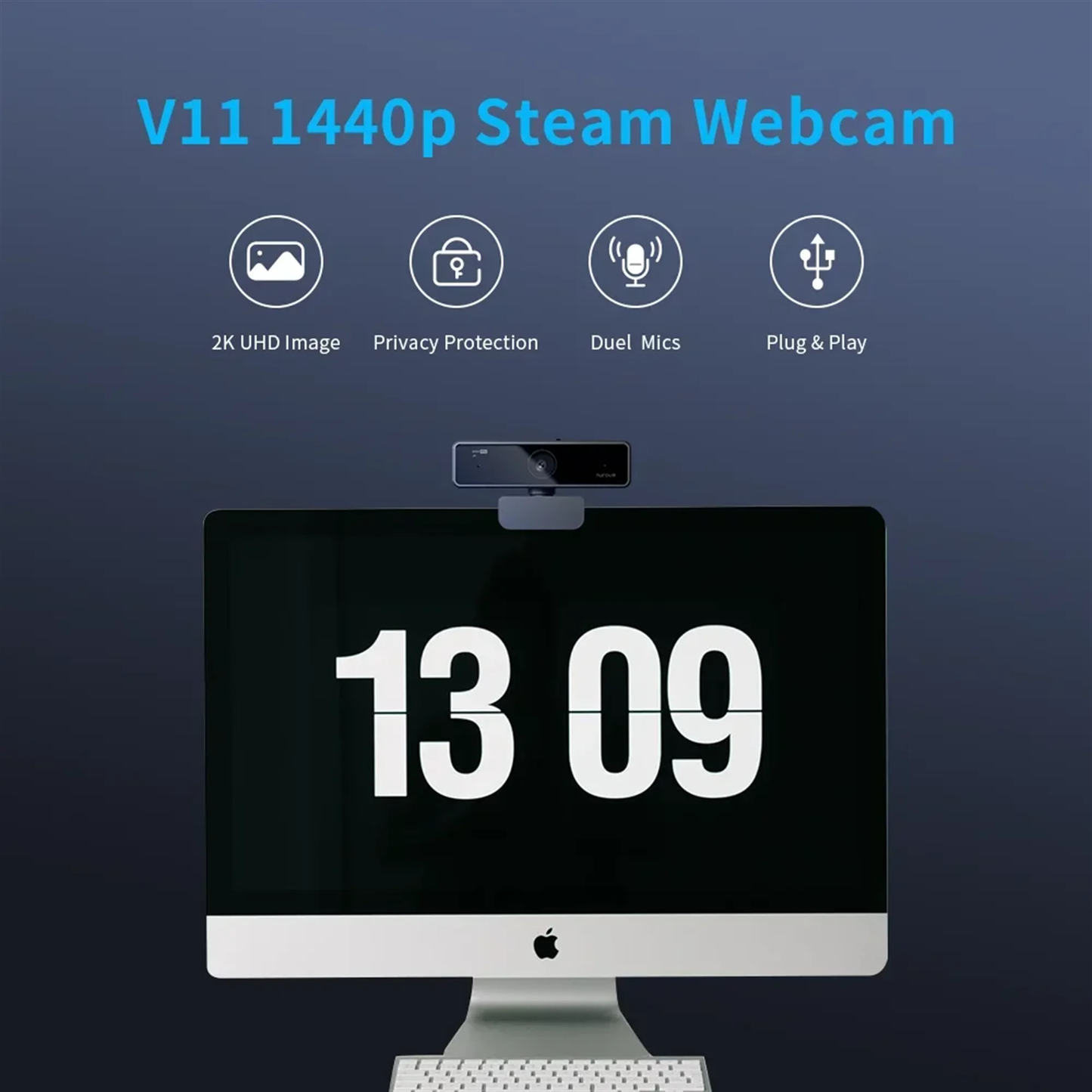 V11 2K Webcam - 1080P 60FPS FHD with Microphone & Privacy Cover - USB Plug & Play for Mac, Laptop, Desktop, and Computer
