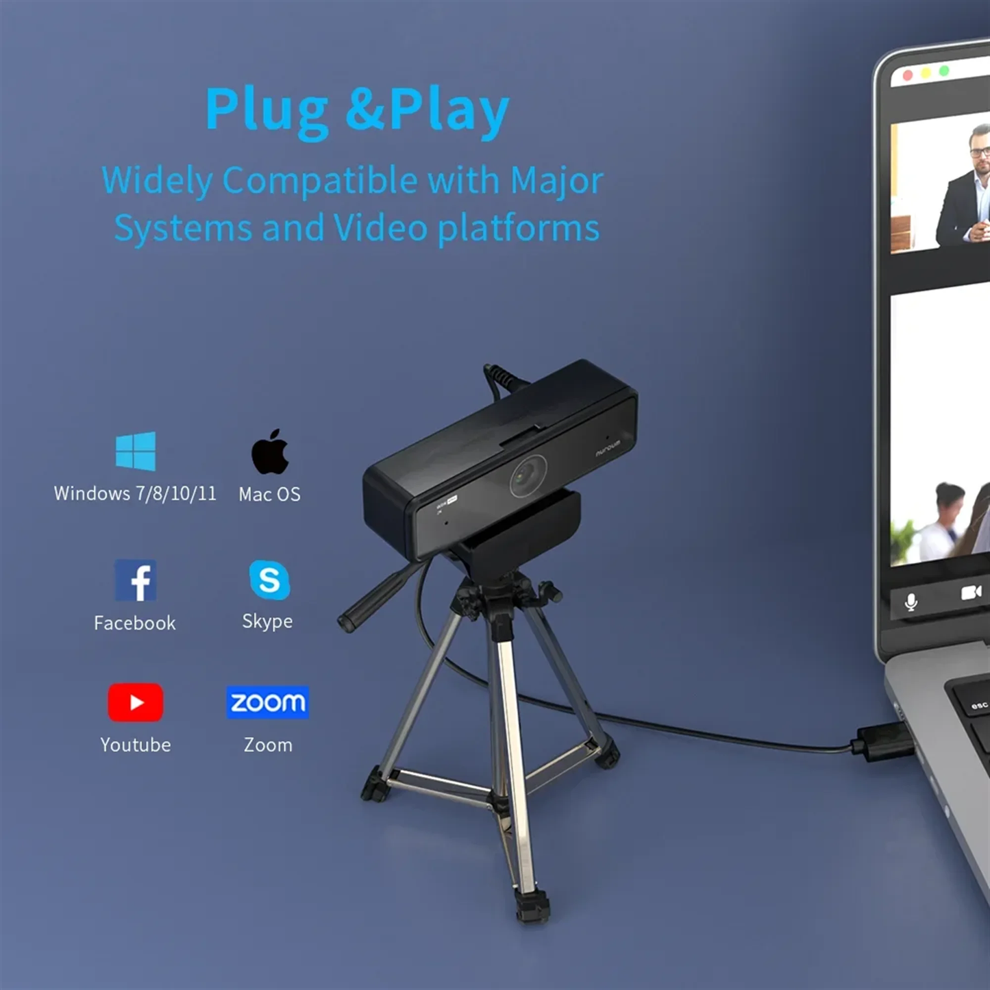 V11 2K Webcam - 1080P 60FPS FHD with Microphone & Privacy Cover - USB Plug & Play for Mac, Laptop, Desktop, and Computer