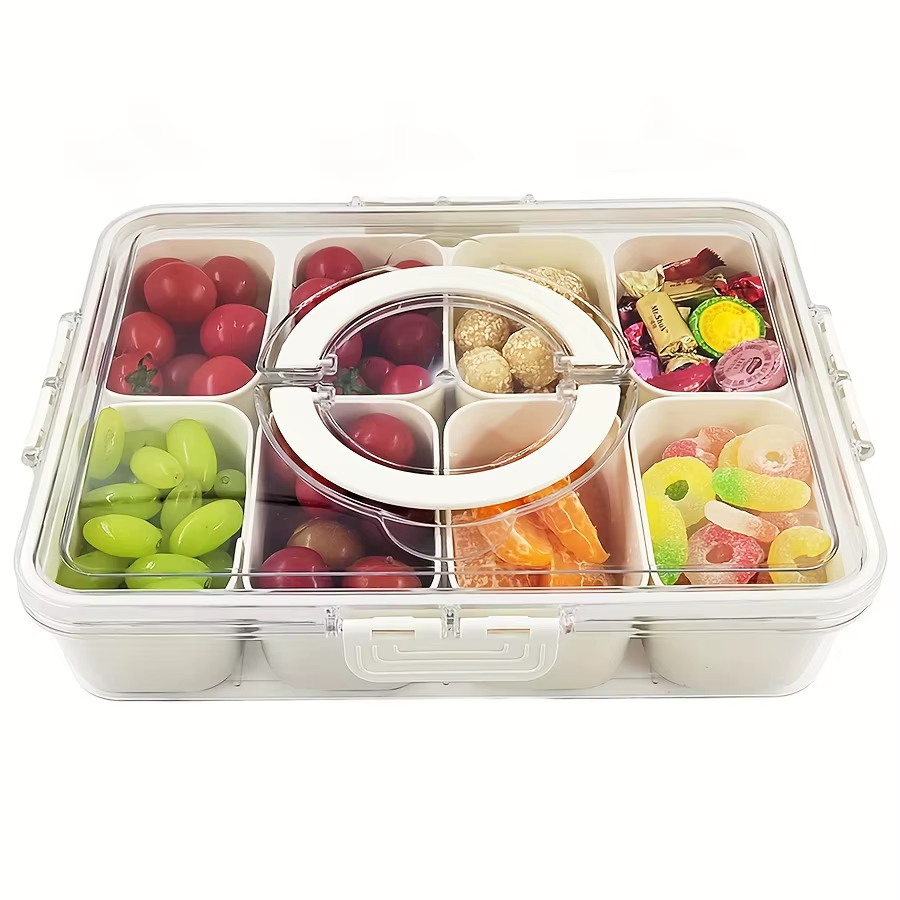 Versatile 4-Grid & 8-Grid Snack Box Container - Portable Charcuterie Board with Lid for Travel & Food Storage