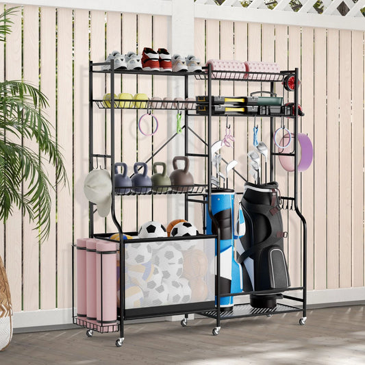 Metal Sports Equipment Organizer with Adjustable Shelving for Ball Storage