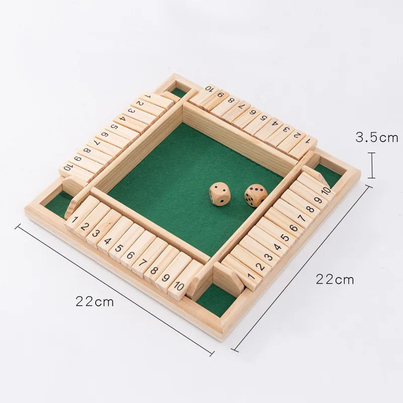 Shut the Box Dice Board Game Wooden Flaps & Dices Game 4 Players Pub Bar Party Supplies Family Entertainment for Kids & Adults