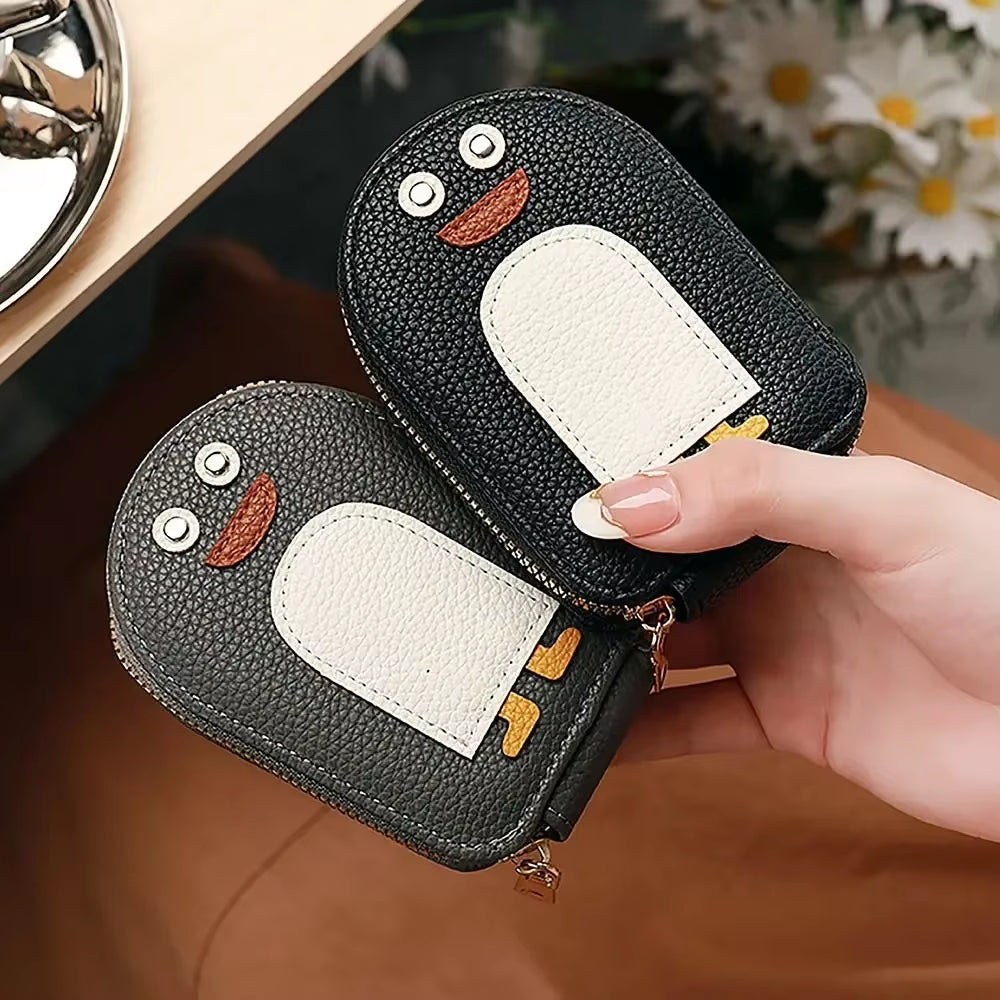 Cute Cartoon Penguin Credit Card Holder Organ Style PU Coin Purse Multi-Card Business Card Holder