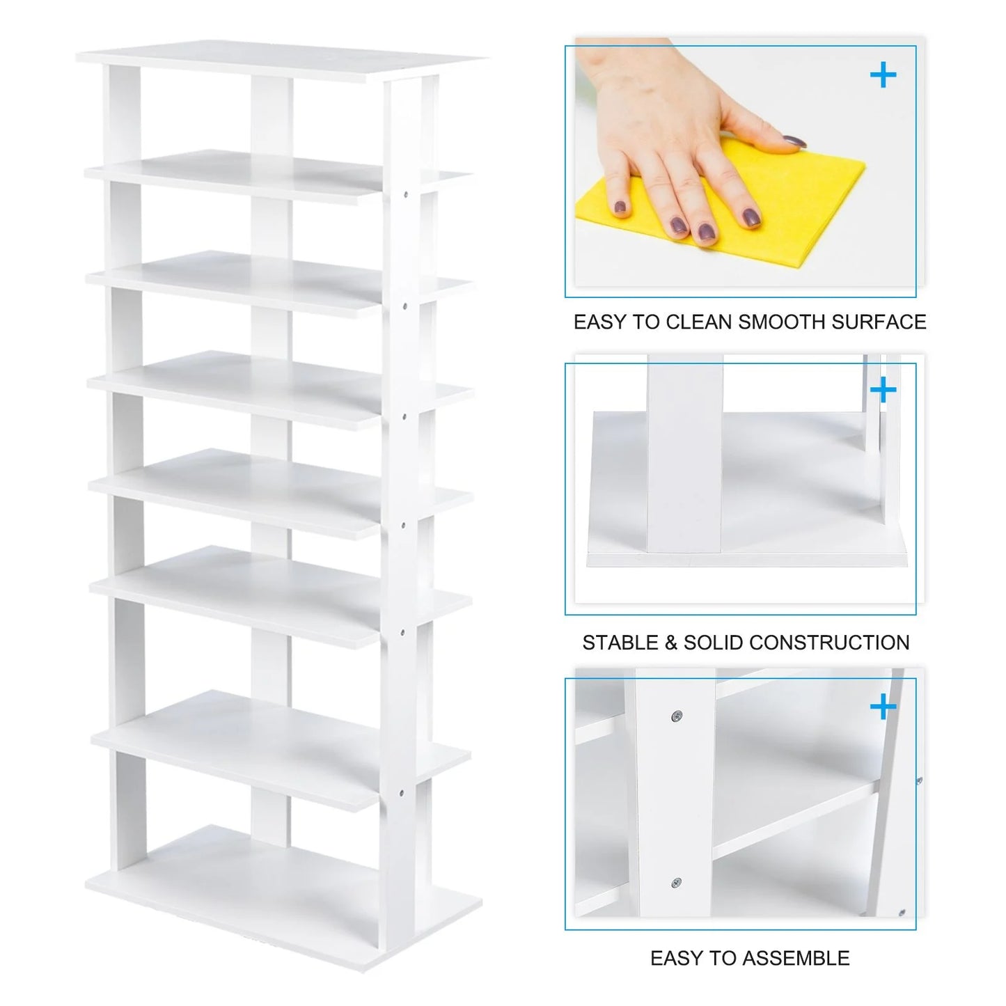 Extra Wide Vertical Wooden Shoe Rack with 7 Shelves