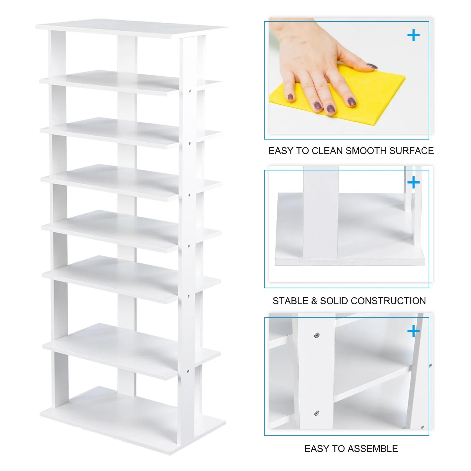 Extra Wide Vertical Wooden Shoe Rack with 7 Shelves