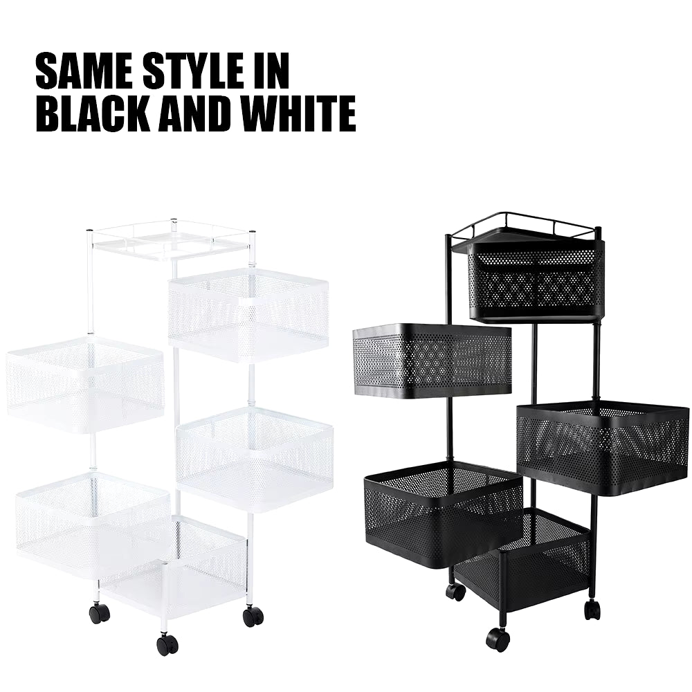 5-Layer Kitchen Shelves Rotatable Storage Rack with Wheels