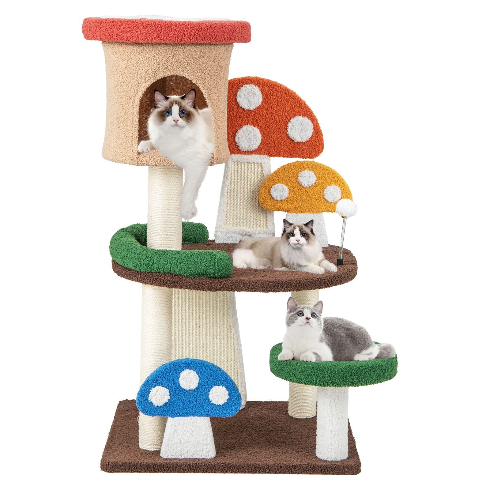 102 cm Cat Tree Tower with Natural Sisal Posts and Mushroom Design
