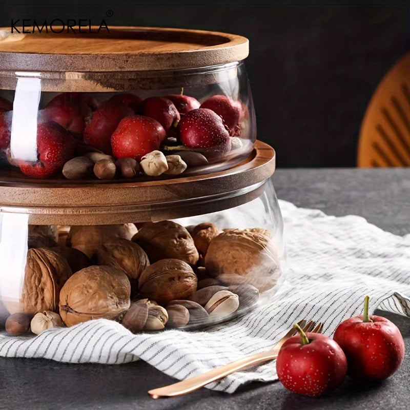 Wooden Trays Glass Bowl Nuts Fruits Food Container