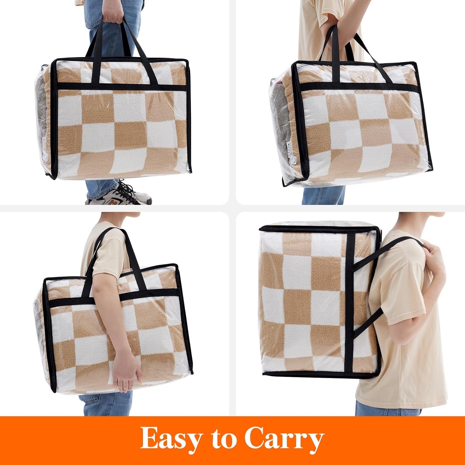 4 Pack Clear Plastic Storage Bags, 40L Foldable Clothes Storage Boxes Wardrobe