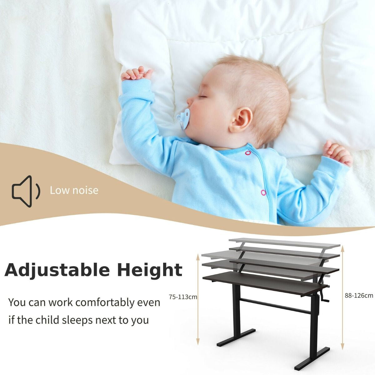 2-Tier Standing Desk with Adjustable Height and Crank Handle