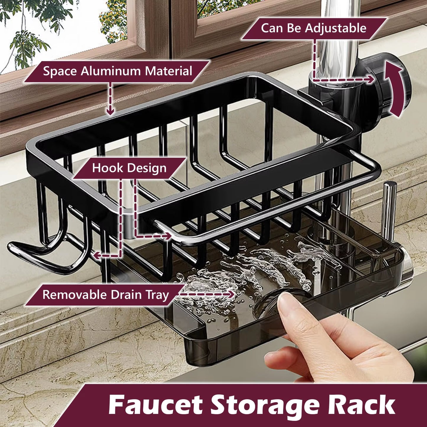 Rustproof Kitchen Sink Organizer - Adjustable Dish Drain Rack & Sponge Stand Caddy