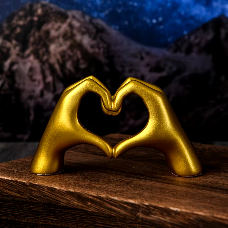 Elegant Gold Heart Hand Statue - Modern Love Gesture Sculpture for Living Room & Bedroom Decor