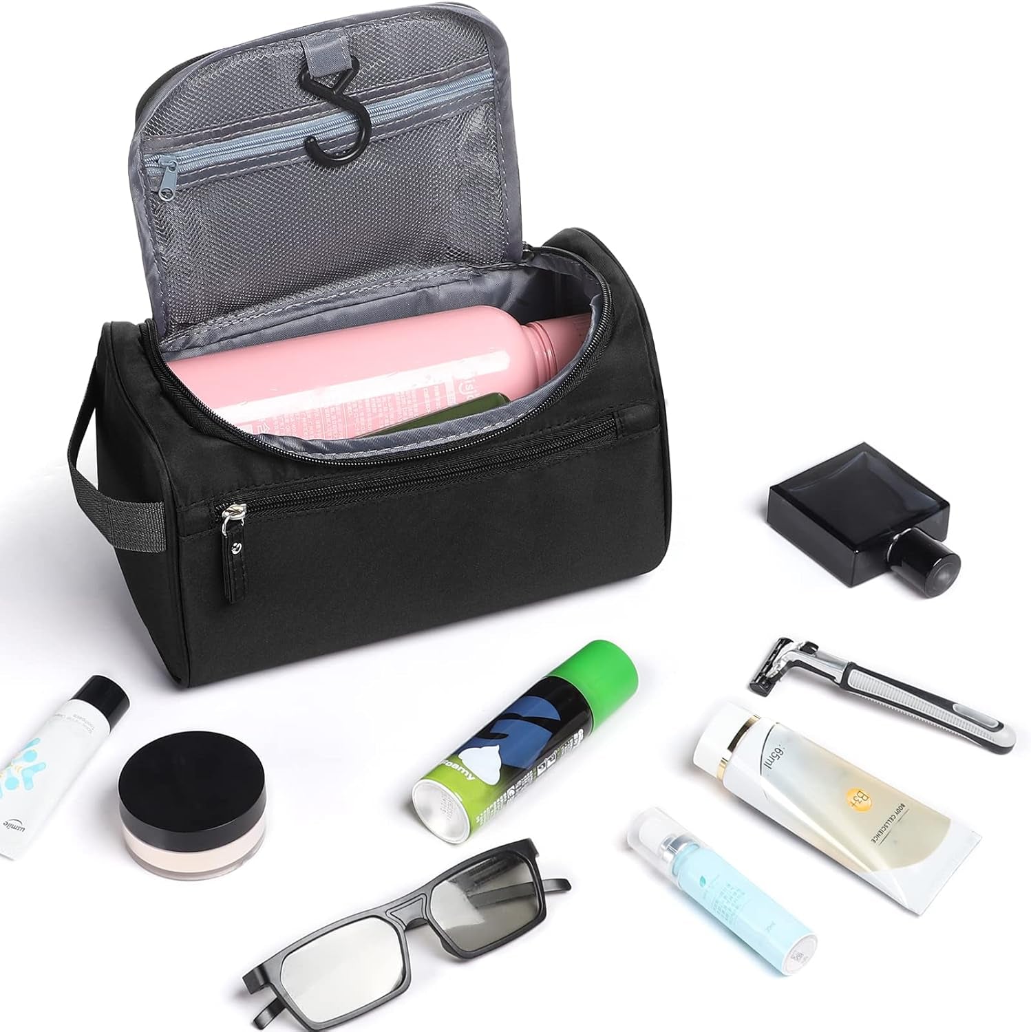 Waterproof Hanging Toiletry Bag for Travel - Unisex Makeup Organizer (Black)
