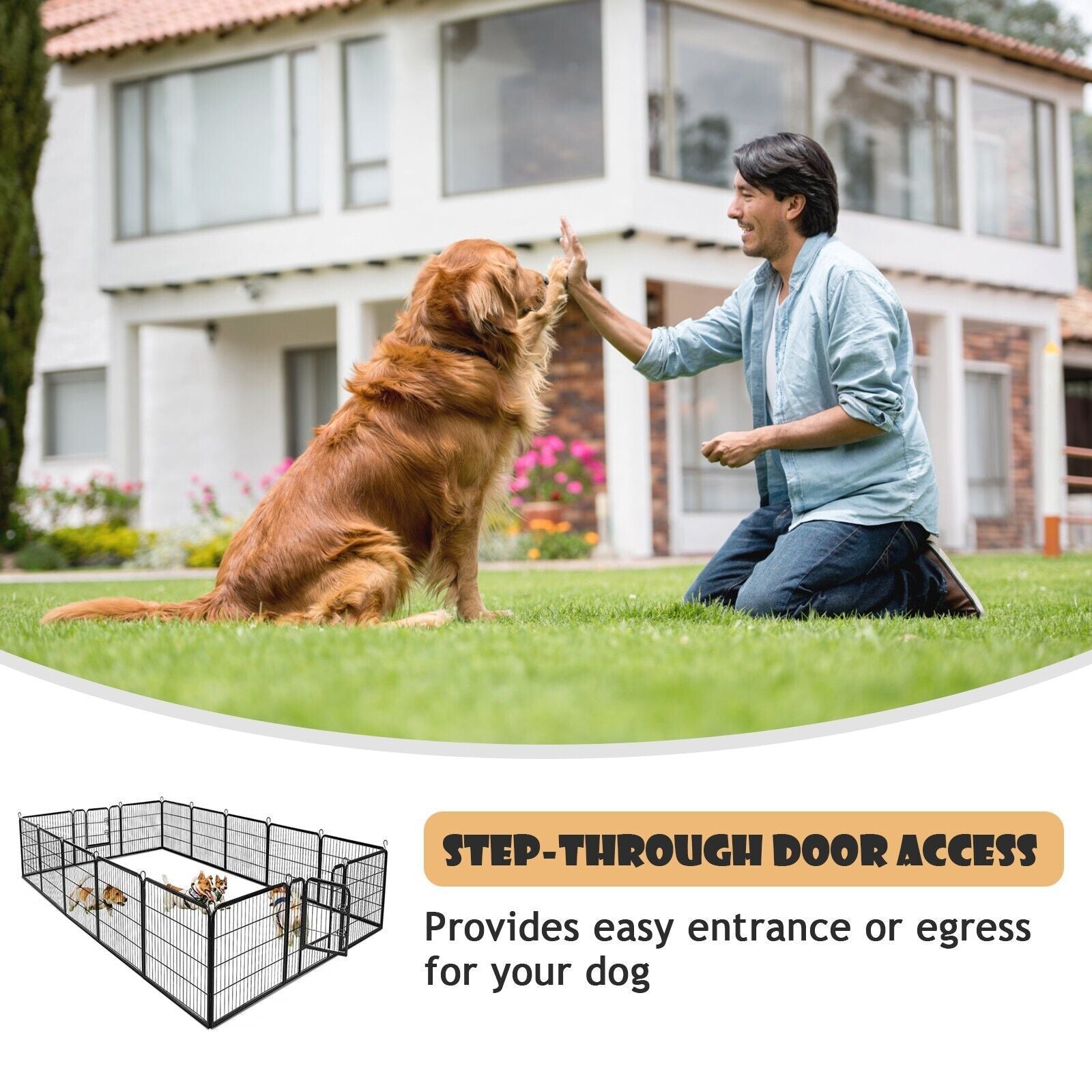 120 cm Durable Rust-Resistant 8-Panel Pet Playpen with Secure Lockable Gate - Perfect for Safe Playtime!