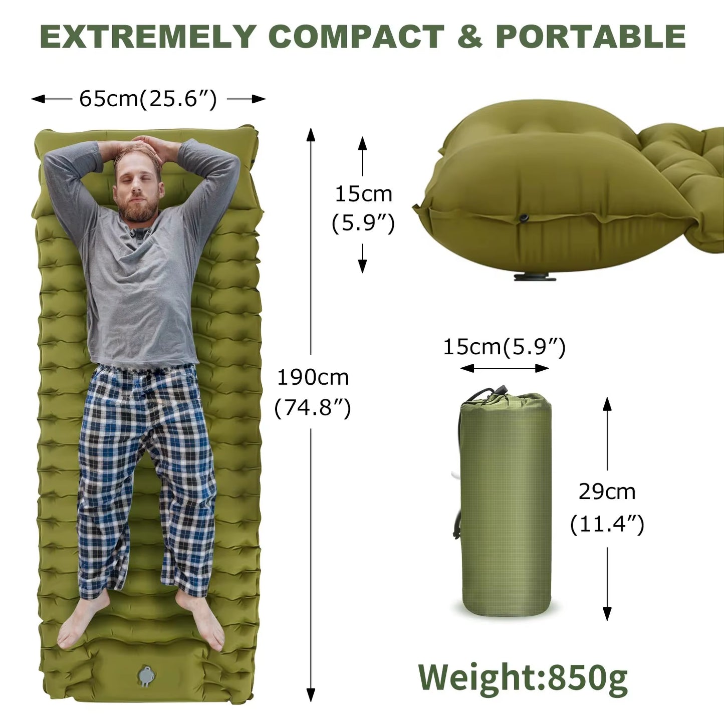 WESTTUNE Outdoor Camping Inflatable Mattress Thicken Sleeping Pad with Built-In Pillow & Pump Air Mat for Travel Hiking Climbing