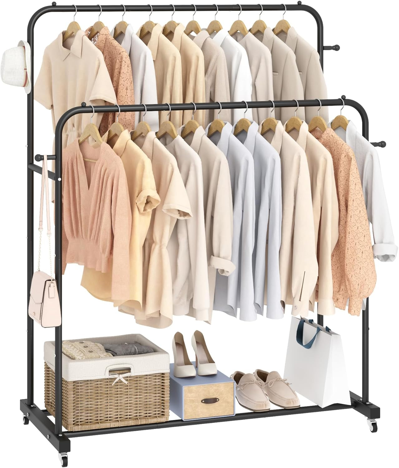 Double Rods Garment Rack with Wheels