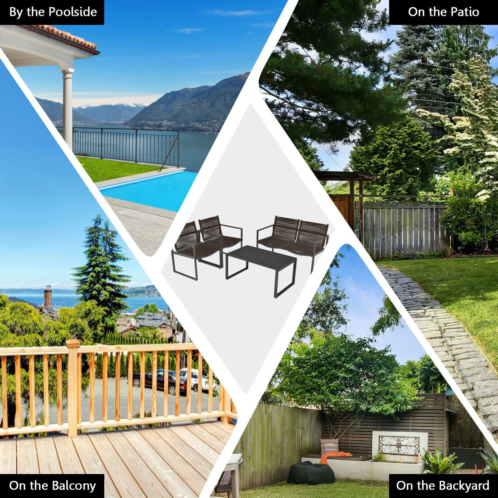 4-Piece Outdoor Patio Furniture Set with Loveseat, Armchairs, and Coffee Table