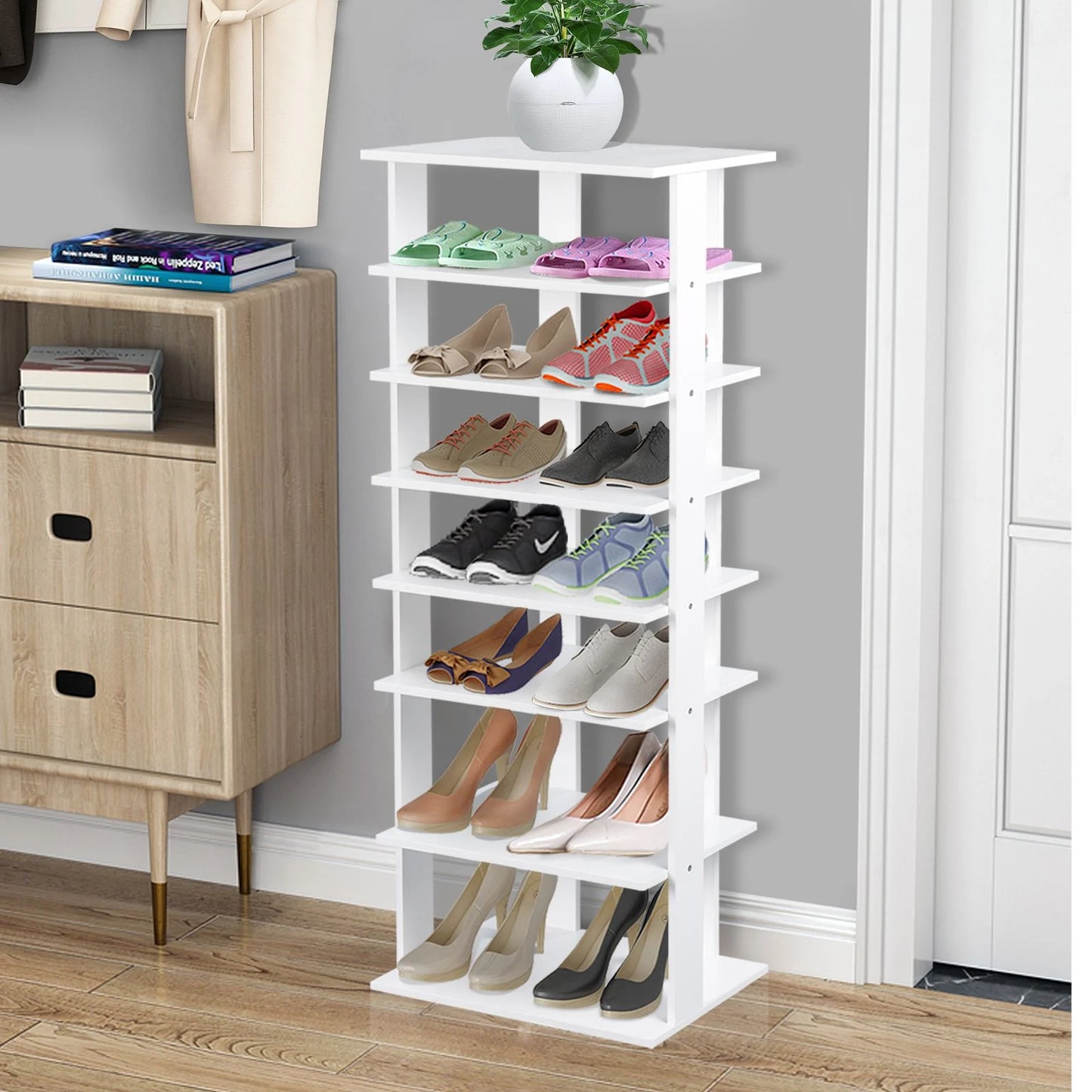 Extra Wide Vertical Wooden Shoe Rack with 7 Shelves