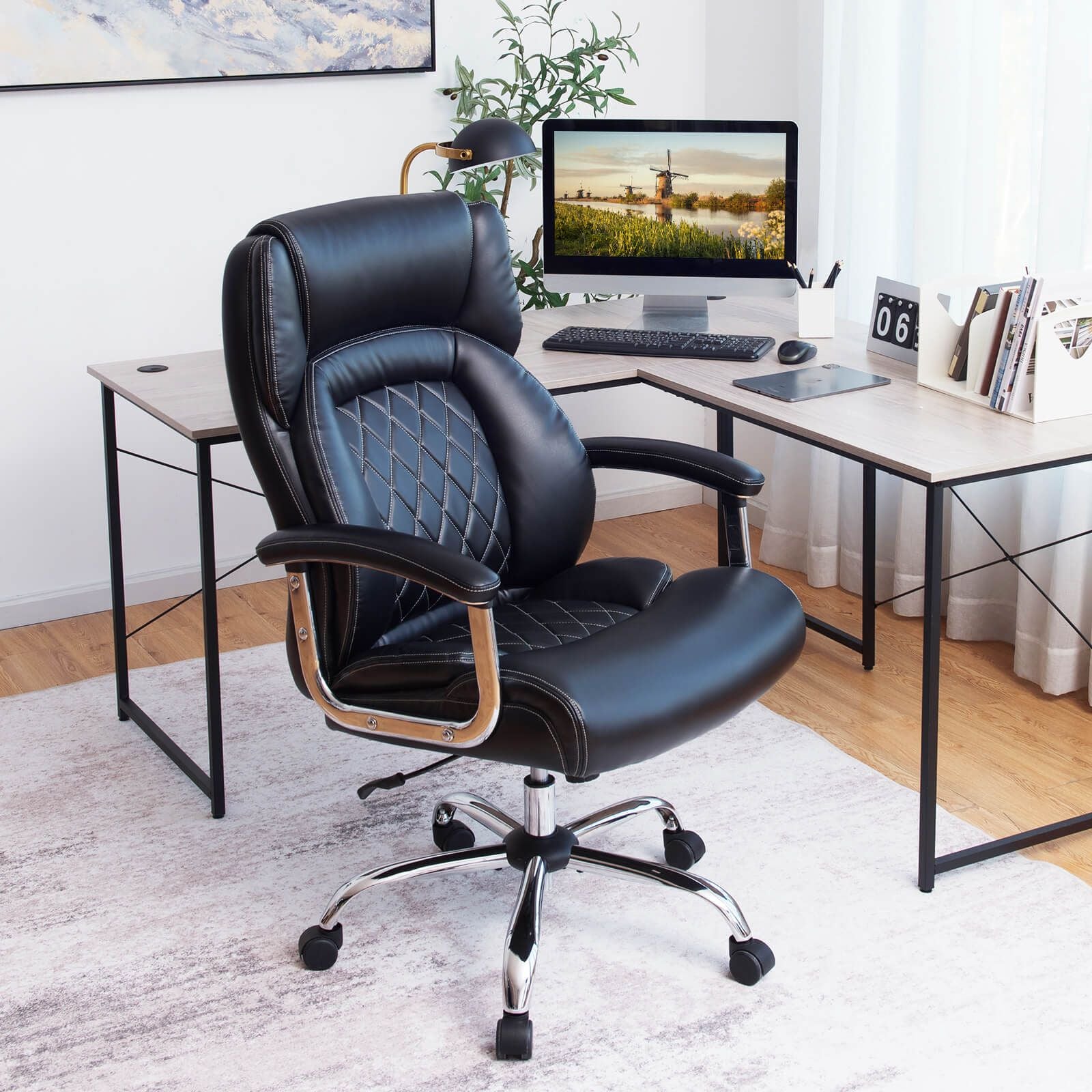Executive Leather Office Chair with Rocking Functionality and Armrests