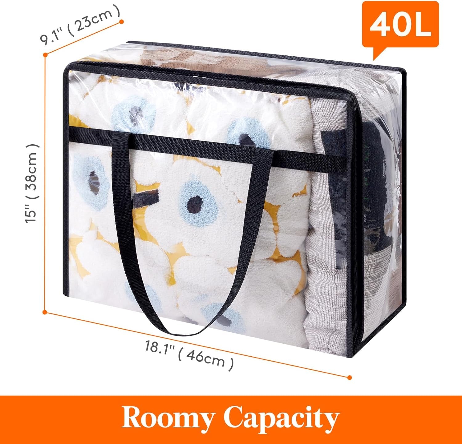 4 Pack Clear Plastic Storage Bags, 40L Foldable Clothes Storage Boxes Wardrobe