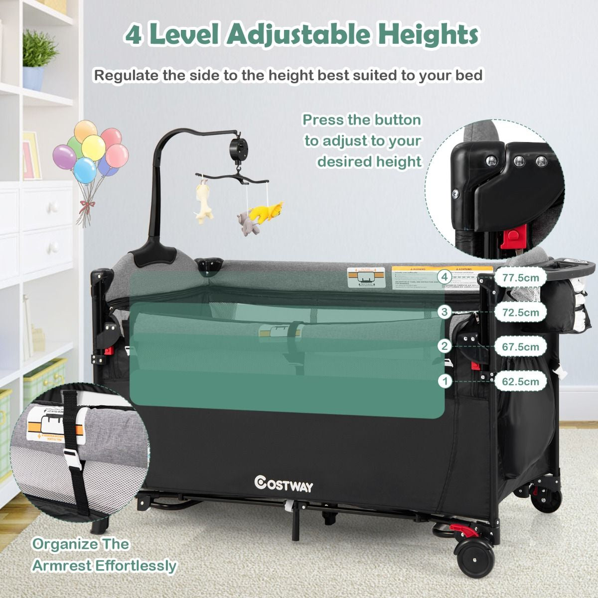 Versatile 5-in-1 Baby Bassinet & Bedside Sleeper with Nappy Changing Station and Fun Attached Toys