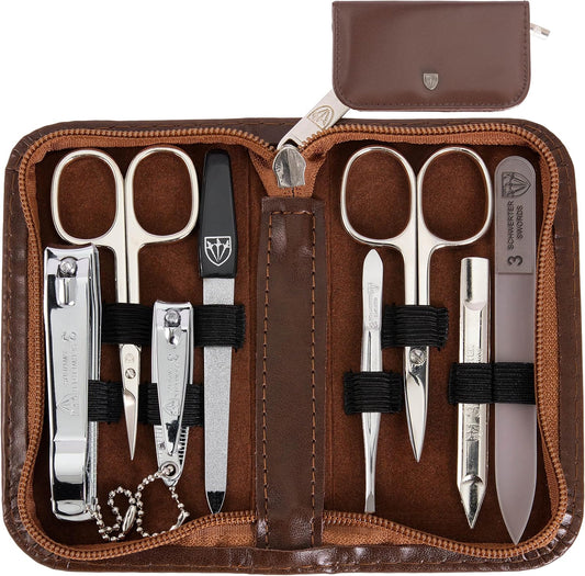 Elevate Your Grooming Routine with the Professional 8-Piece Manicure and Pedicure Set in Elegant Brown Leather Case