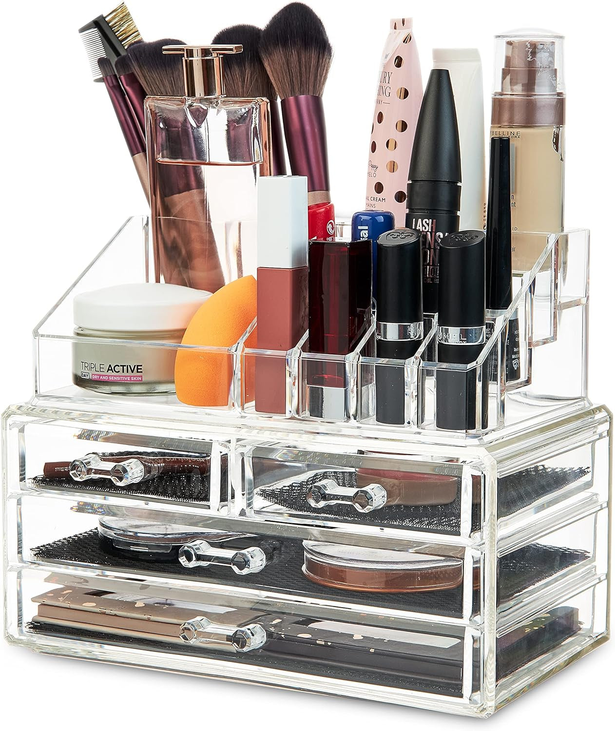 Stylish Acrylic Makeup Organizer - 4-Tier Storage Box with Clear Drawers for Effortless Beauty and Skincare Organization