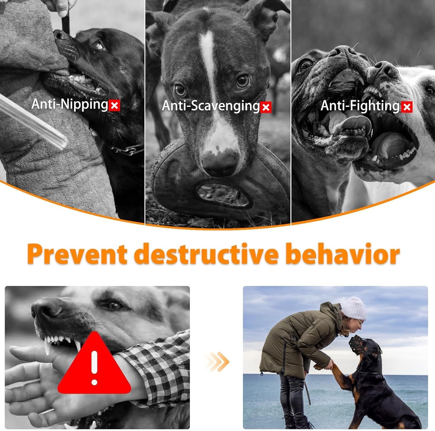 Pitbull Muzzle for Large Medium Sized Dogs to Prevent Biting Scavenging, Basket Muzzle for Rottweiler Staffordshire Terrier in Grooming Training, Allow to Pant Drink, Lightweight and Sturdy